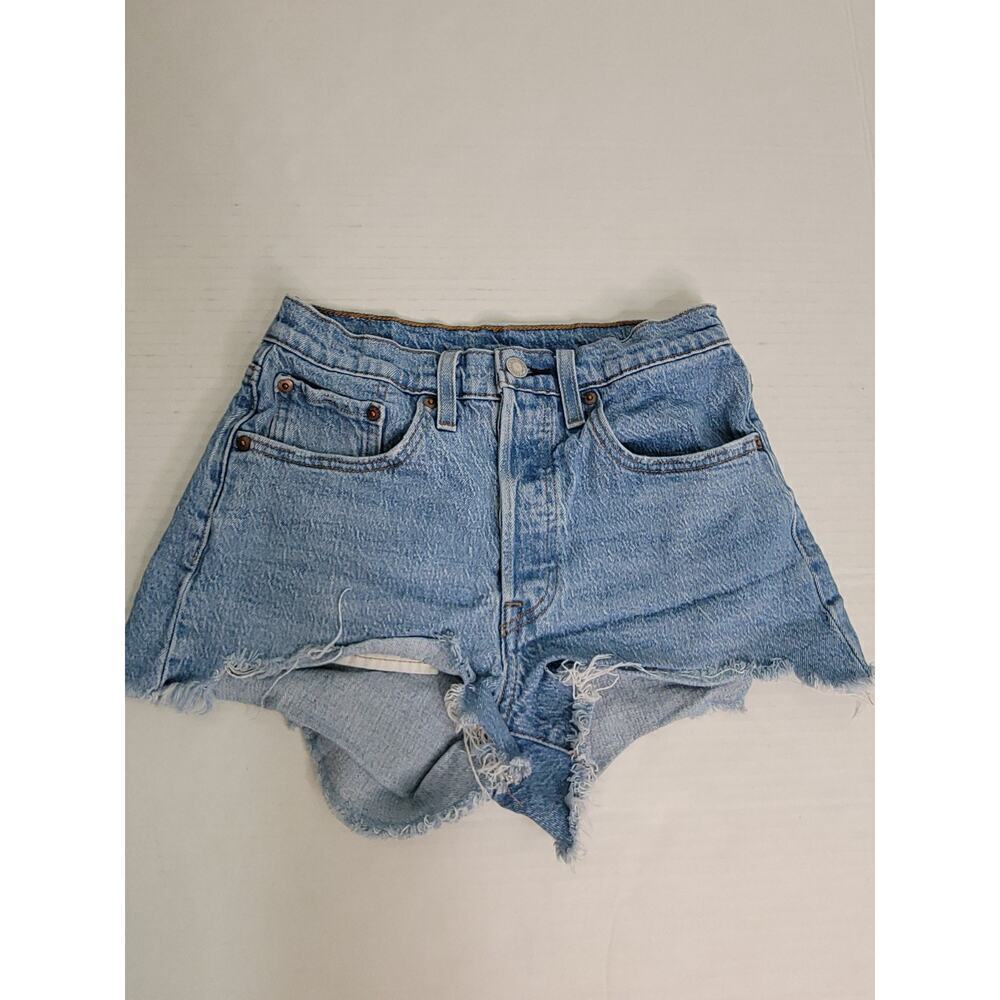 Levis 501 Denim Shorts Womens SZ 26 Cutoff Button Fly Frayed Blue 100% Cotton